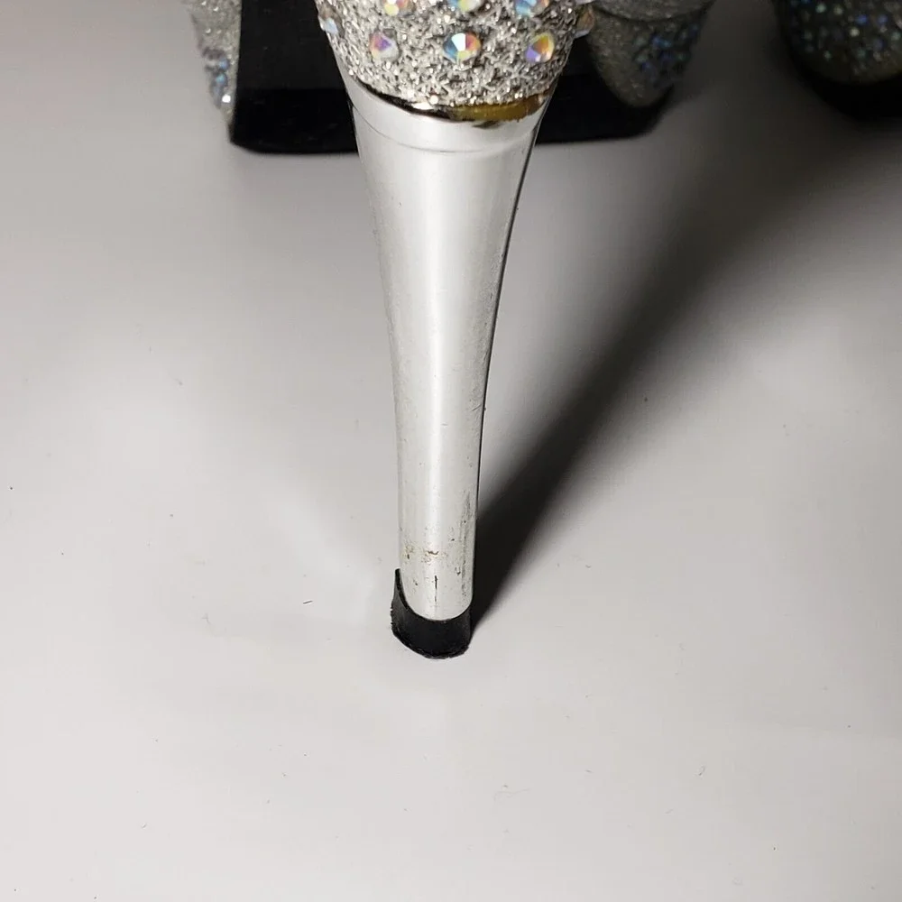 Hot Tomato Silver Embellished Platform Heels Sz 10 Adj Heel Strap Open Toe Y2K